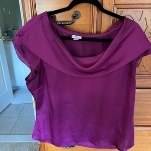 Worthington purple silky shirt scoop neck short sleeve blouse